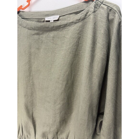 Kendal + Kylie Cropped Top Womens Linen Blend Green Balloon Lagenlook Boho Sz M - Picture 9 of 13